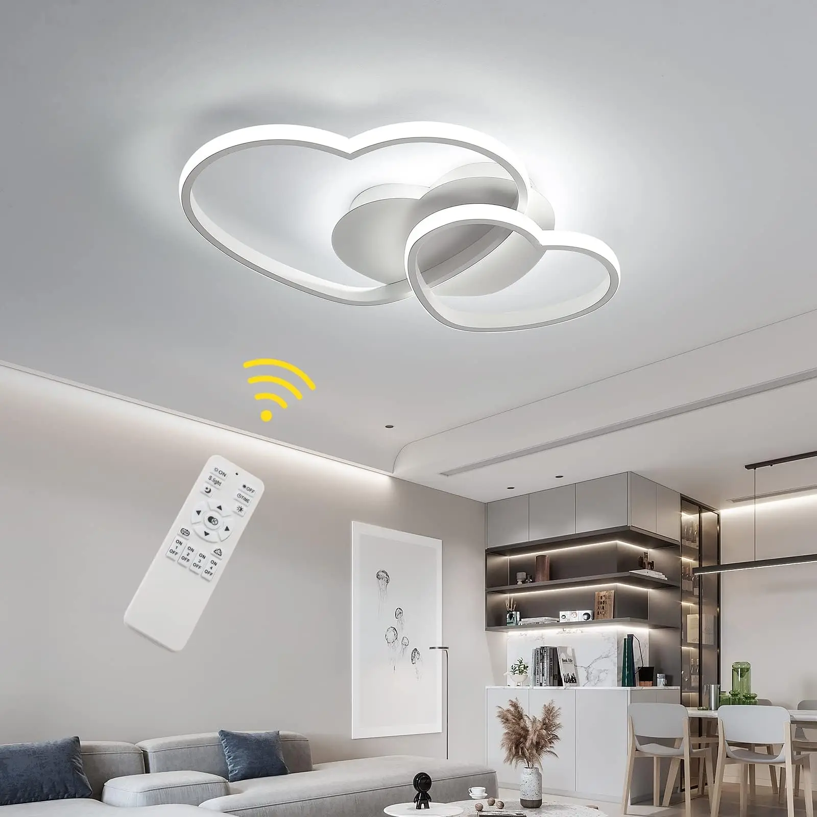 LED Ceiling Light Dimmable,64W 4800LM Heart Shape Design Ceiling Lamp with Remote/APP Control,3000-6500K, Modern LED Ceiling