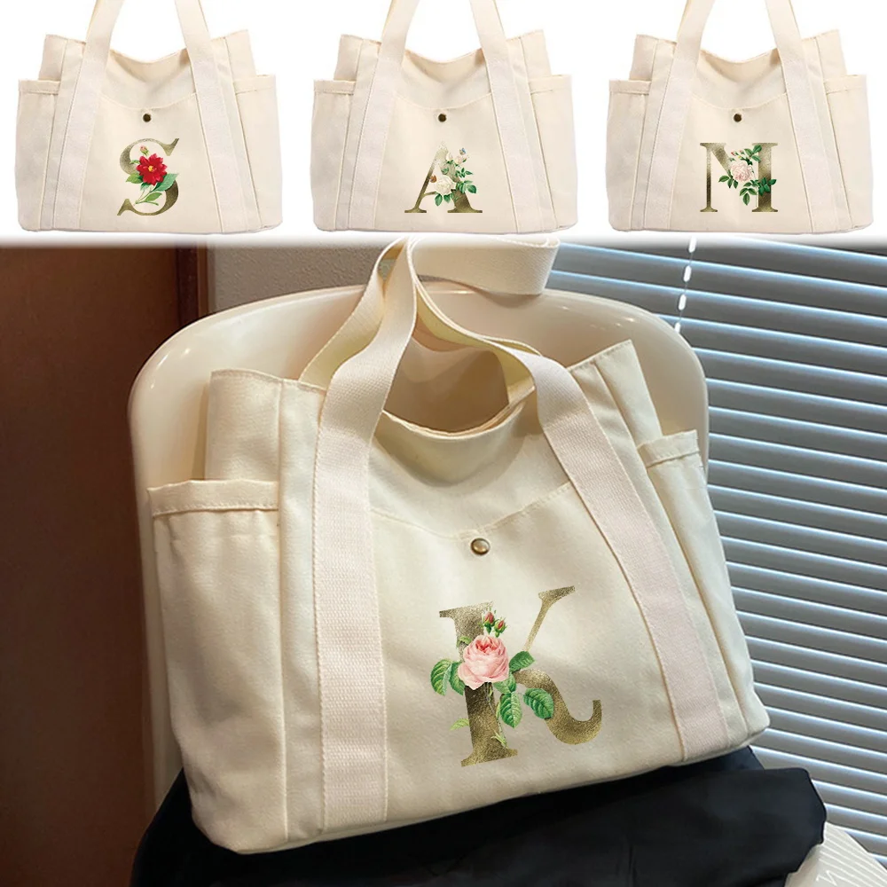 

Single Shoulder Canvas Bag High-quality Golden Flower Series Foldable Shopping Bags Work Commuting Multifunctional Storage Bags