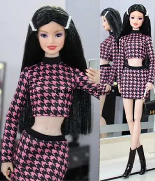 

Houndstooth Purple 11.5" Doll Outfits For Barbie Clothes Crop Top & Skirt For Barbie dress 1/6 Dolls Accessories Toys Girl Gifts