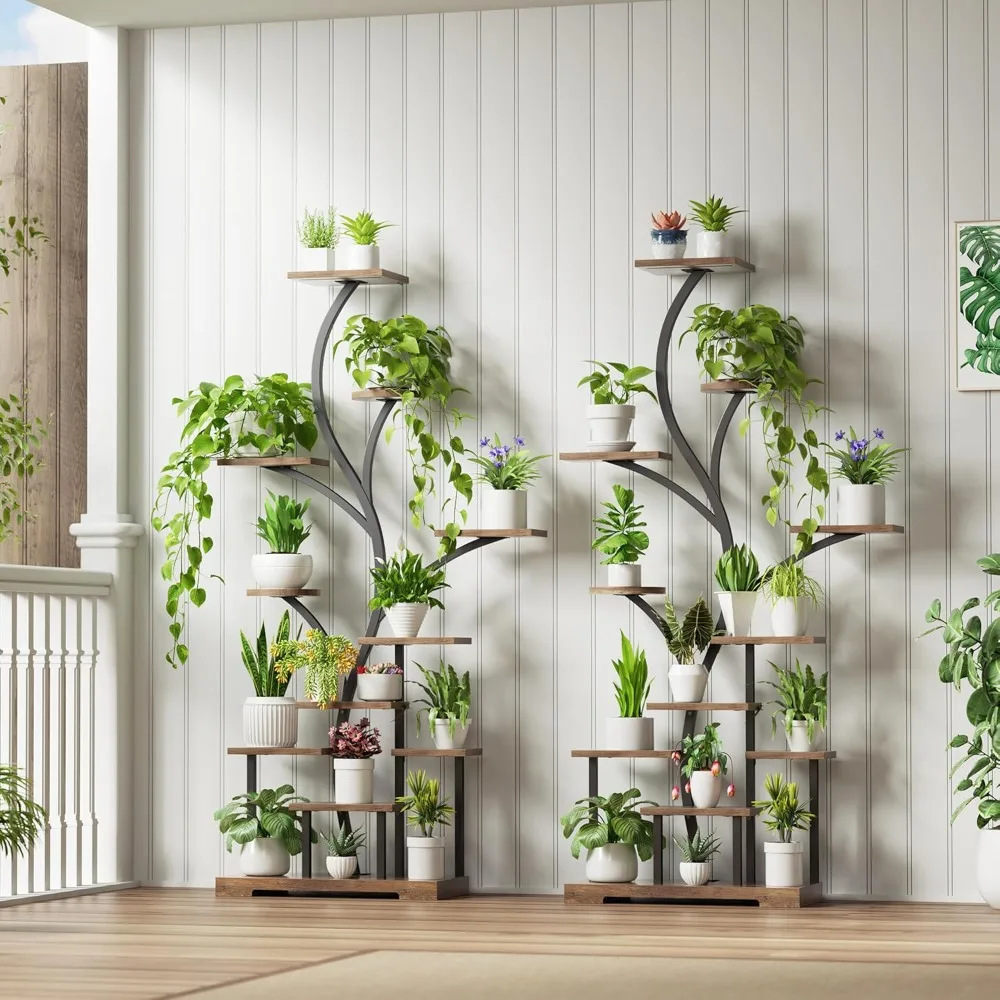 

"Dual Metal Plant Stand with LED Grow Lights, 63-Inch Tall 11-Tier Indoor Plant Shelf and Corner Flower Display Rack"
