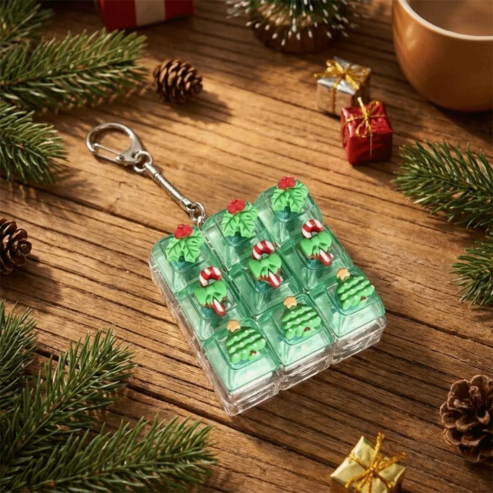 9-Tasten-Weihnachtstastatur-Schlüsselanhänger, niedlicher Weihnachtsbaum, quadratischer Fidget-Schlüsselanhänger, Schneeflocke, Elch-Knopf, zur Stressreduzierung – Detail 5