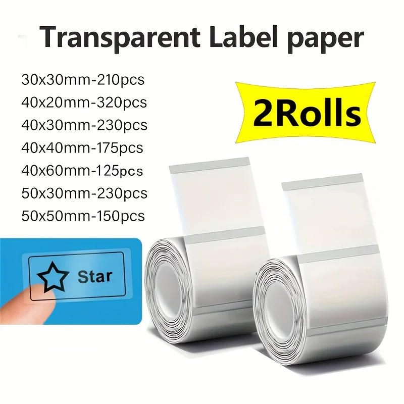 Image of 2 Rollen Transparente Thermosensitive Etiketten 40x30mm, Wasser- und Ölbeständig, Geeignet für Phomemo M110/M120/M250/P1/P5