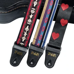 Embroidered Cotton Guitar Strap Decompression Shoulder Belt for Electric Acoustic Classical Guitar, Bass Ukulele, Violin Belt