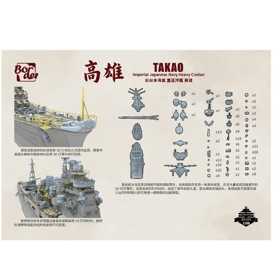 海軍重巡洋艦「戸賀」組立模型キット 高詳細 BS-005 1/350