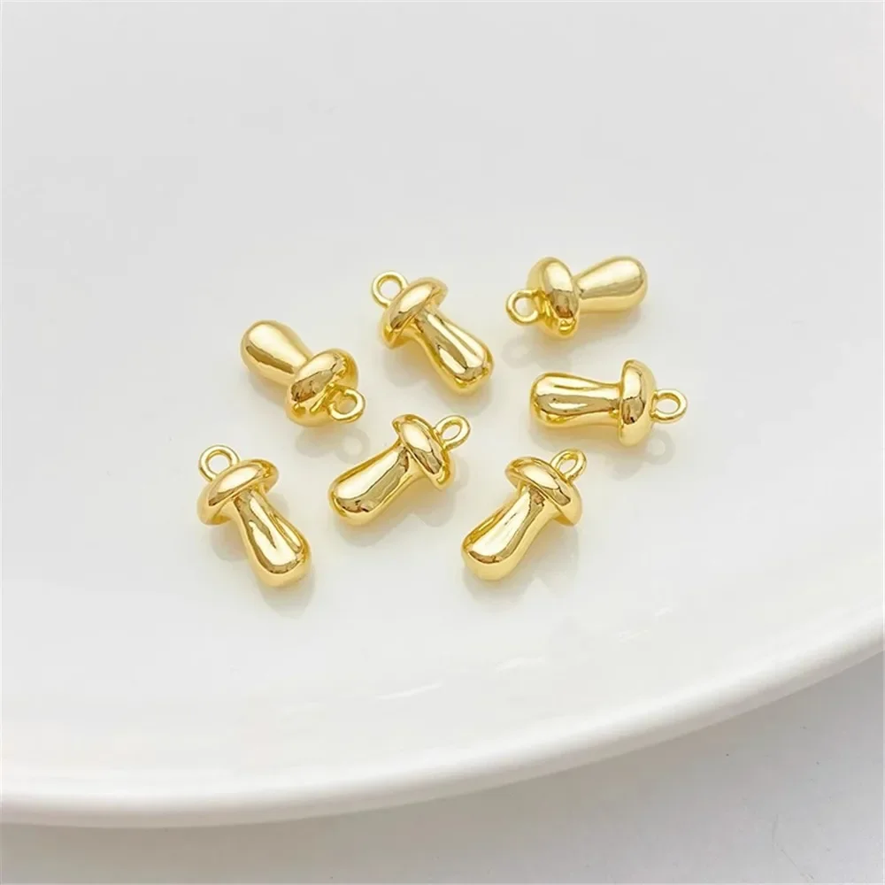 Colgante con dije de setas chapado en oro de 14 quilates, suministros de joyería DIY, cuentas para collar, pulsera, accesorios artesanales