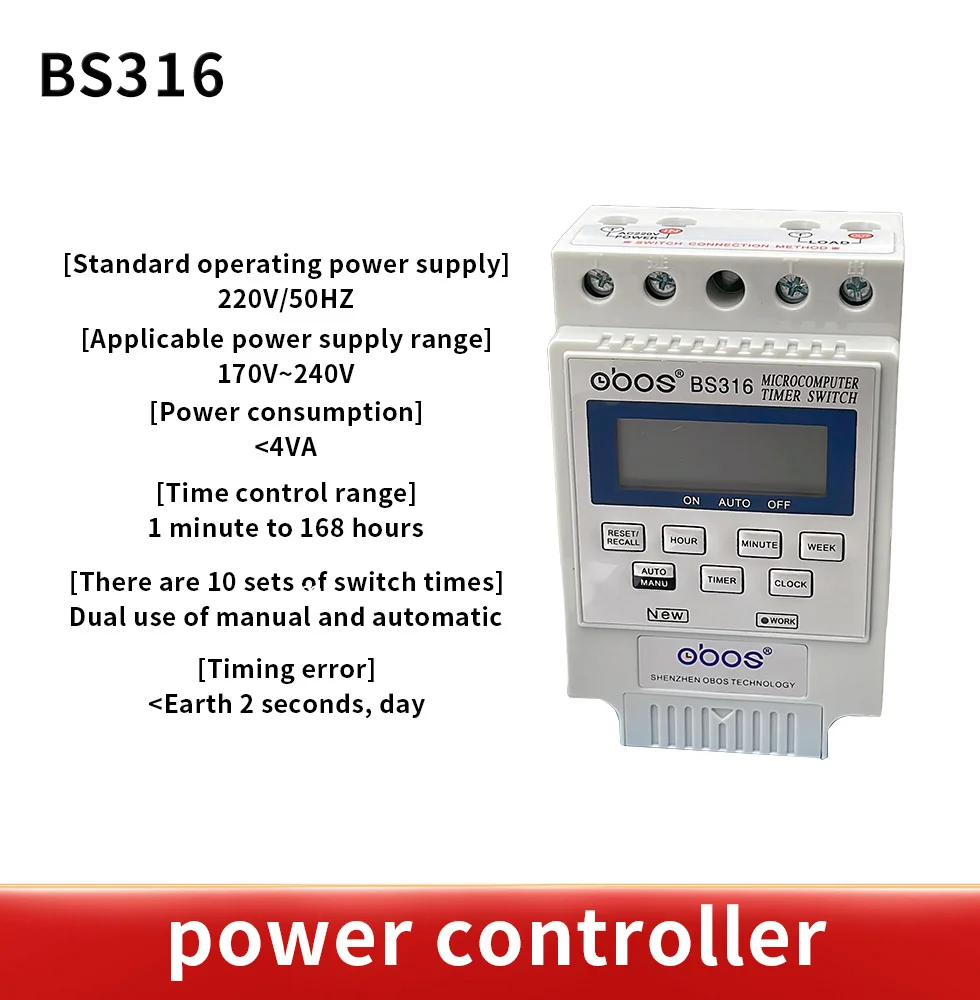 BS316 AC 220V 25A Din Rail LCD Digital Programmable Electronic Timer Switch Digital Timer Controller BS316