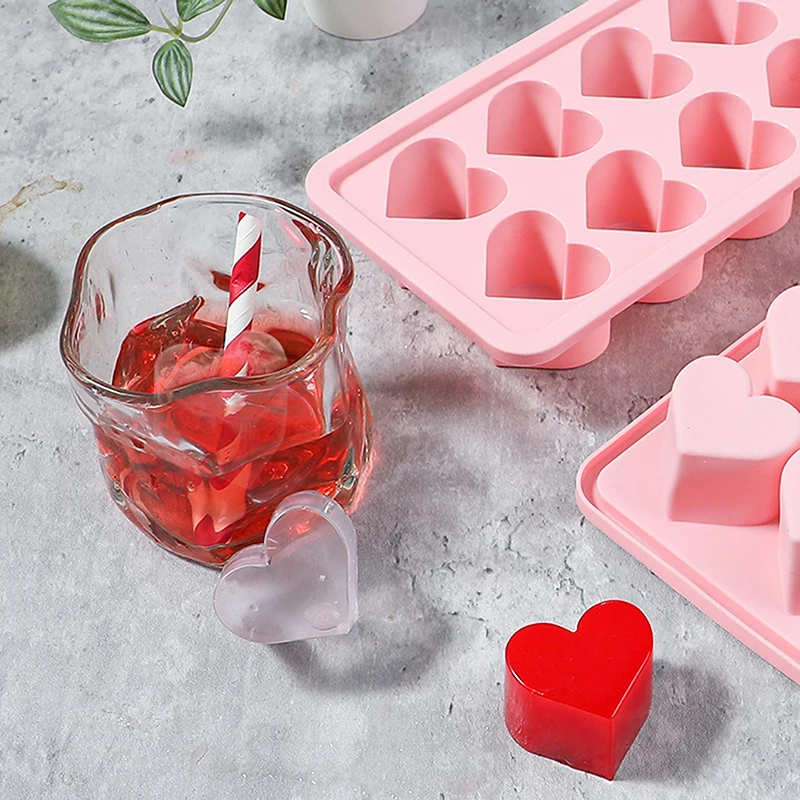 1 Piece Of Pink Love Ice Grid With 10 Holes, Valentine's Day Heart-shaped Ice Grid Mold, Silicone Ice Mold image 2