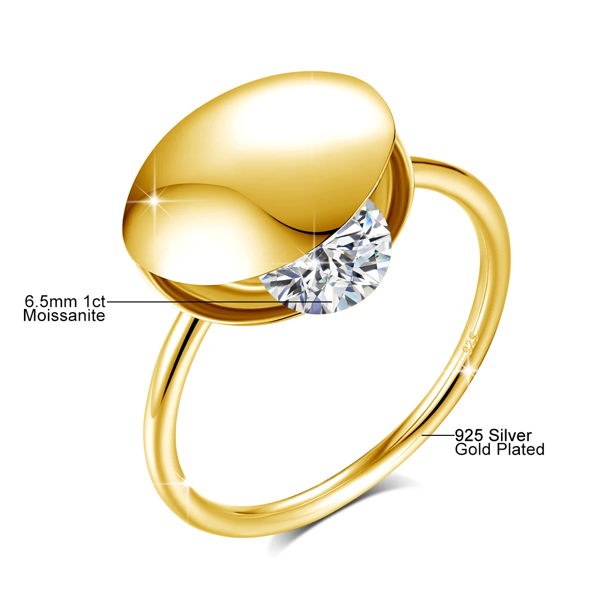  925 Silber 1CT Moissanit Muschelringe für Frauen 18K Goldfarbe Kleine Offene Ringe Damenschmuck Hochzeitsgeschenke Neu Trendig – Detail 2