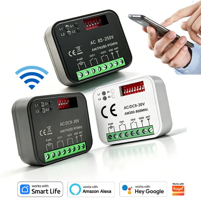 Works With Tuya Smart Life Universal RX MULTI WiFi 300 a 868 MHz 433MHz Remote Control Receiver 9V-30V 85-250V Relay Module 2CH