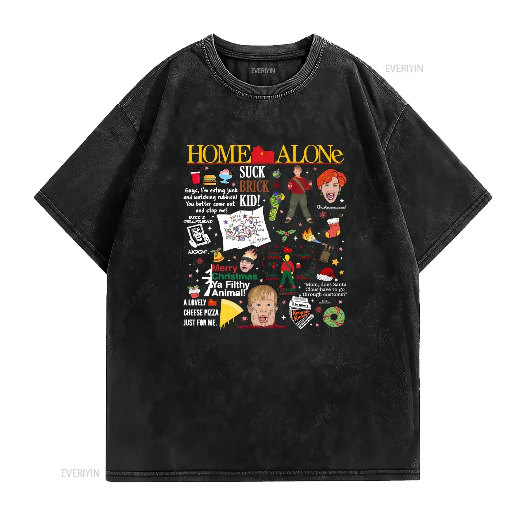 Vintage Funny Home Alone Classic Movie Christmas Print Casual T Shirt vintage Washed Top For Everyday Wear Stylish Breathable