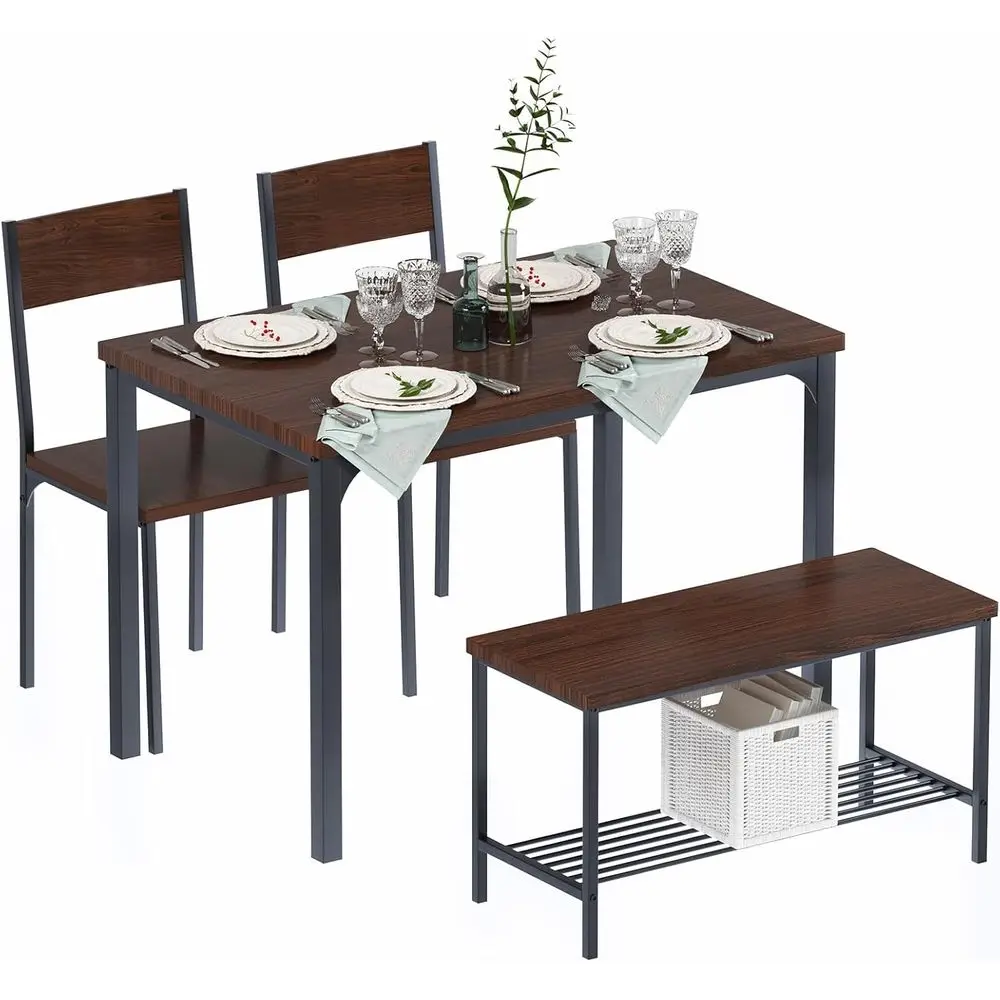 

Компактный кухонный обеденный стол 43,3 дюйма с 2 стульями или скамейкой, подходит для дома, ресторана, кофейни, цвет капучино.