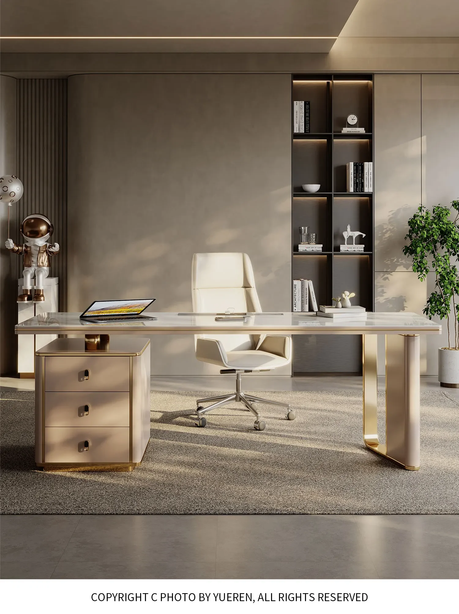 Light Luxury Stone Plate Desk Modern Simple Stainless Steel Titanium  Study Home Computer