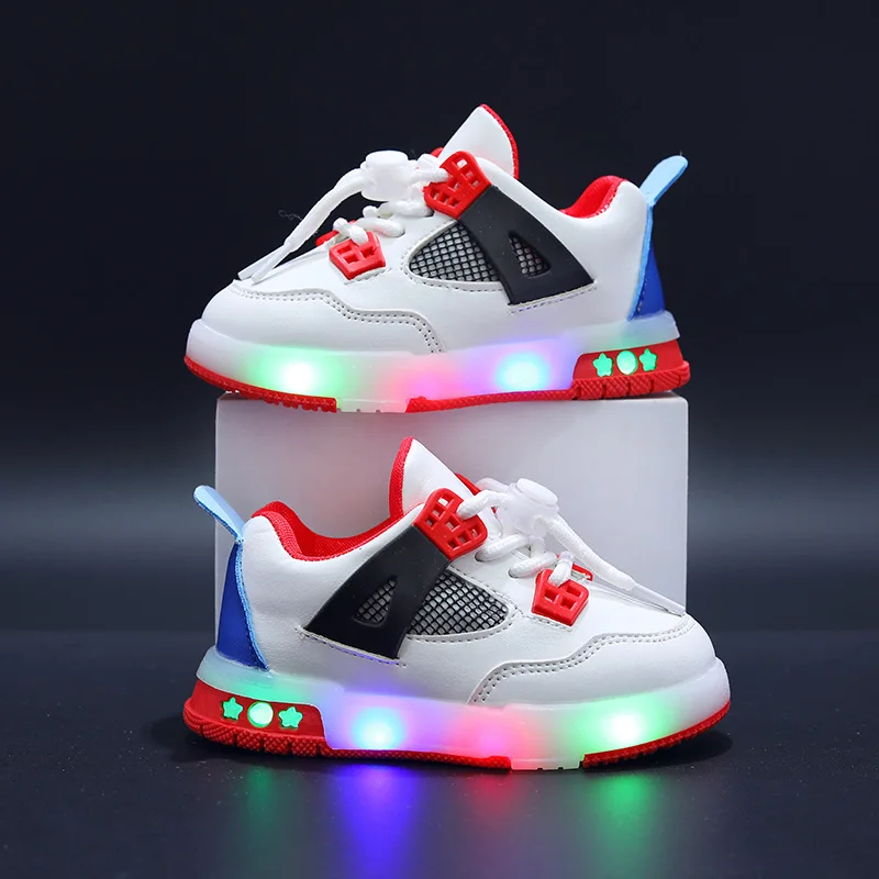 Boys Shiny Light Sneakers Spring And Autumn Children\'s LED Shoes Girls Light-emitting Leather Sneakers Kids Glowing Light Shoes