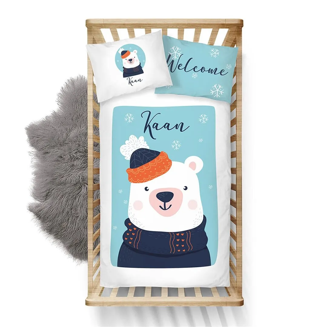 Personalized Baby Bedding Set Soft Cotton Crib Custom Made Pillow Cover 3-Pcs