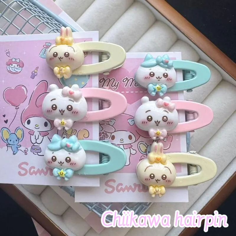 Chiikawa Hair Clip Duckbill Clip Cartoon Cute Hollow Oval Hair Clip Girl Heart Bang Pink Headdress Hair Accessories Girl Gifts