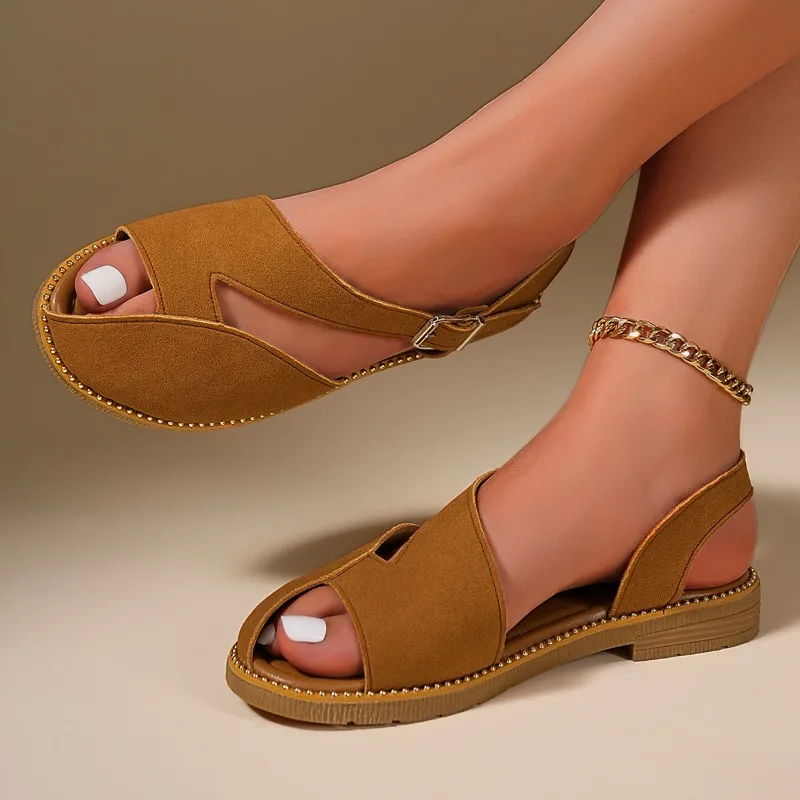 

Retro Hollow Baotou Sandals Women's Summer 2026 New One-word Belt Hollow Flat Outdoor Shoes