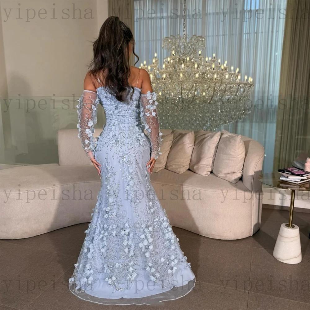 Abiti da sera personalizzati con scollo a cuore squisiti fiori 3D in pizzo con paillettes applicazioni sirena abito da ballo abito senza schienale con spacco laterale
