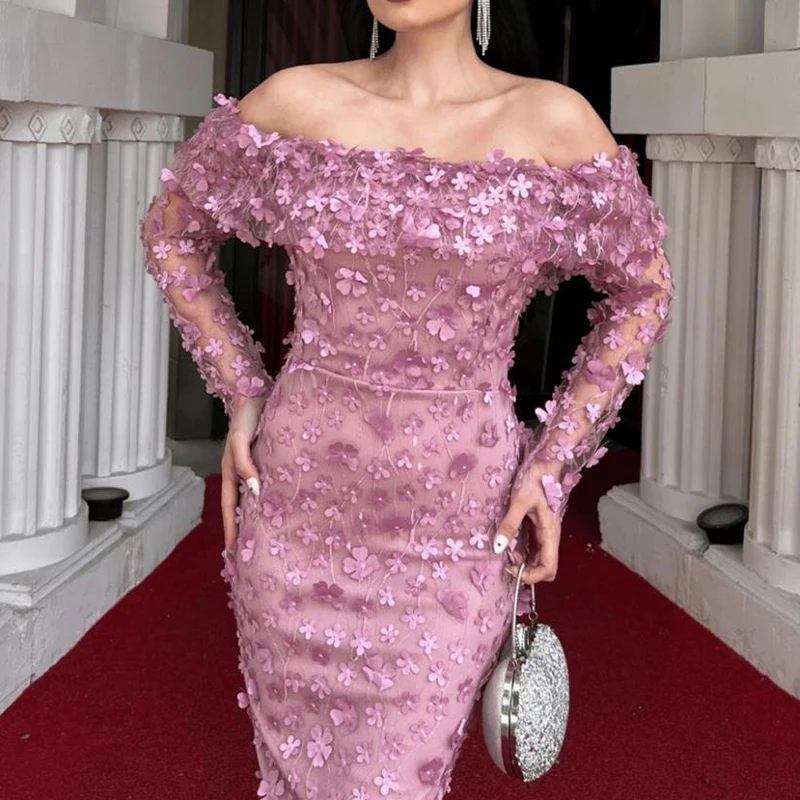 

Элегантное вечернее платье с кружевом и объемным цветочным узором, облегающее, на одно плечо, с драпировкой на бедрах, роскошное, для банкетов, для элегантных дам