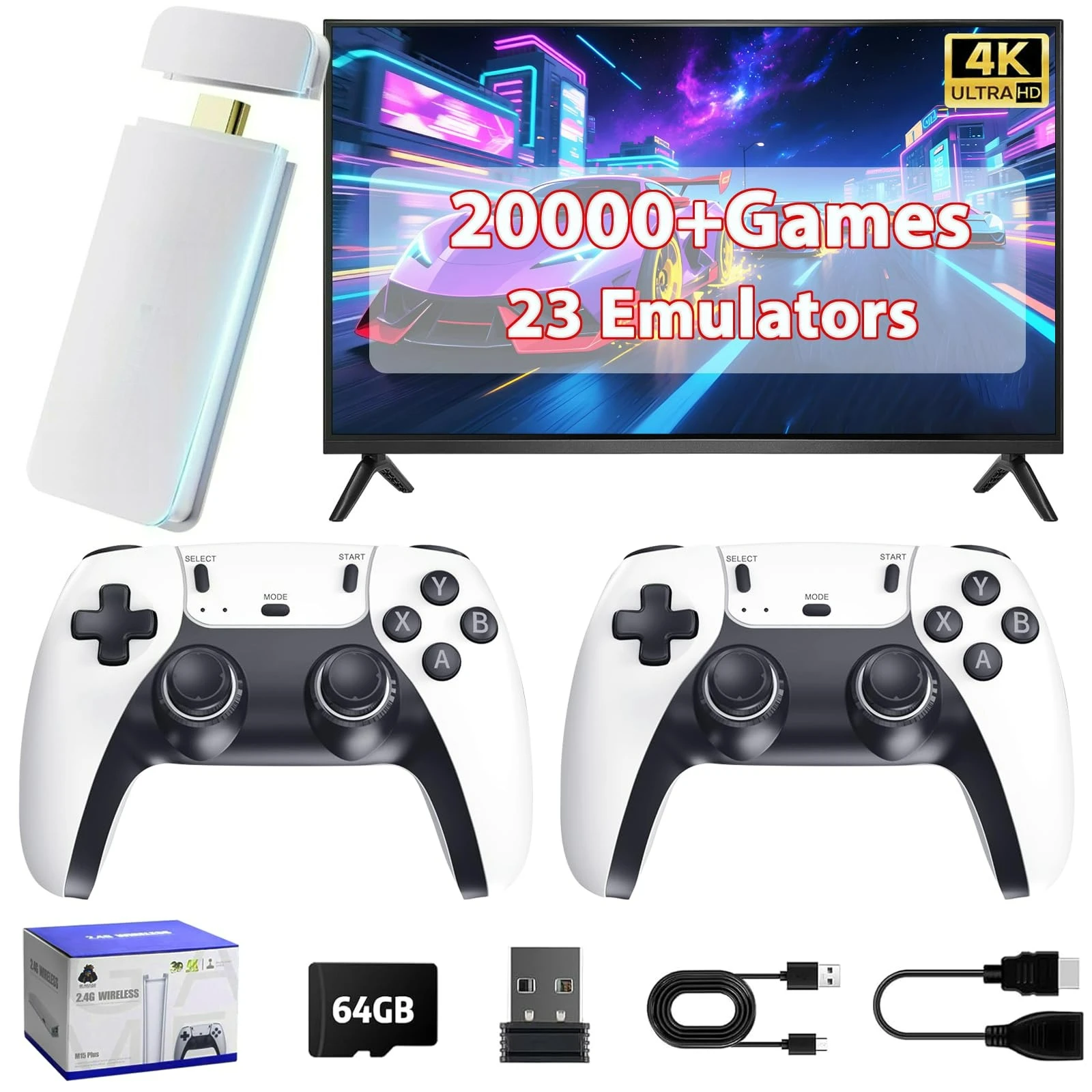 

Игровая консоль M15 в стиле ретро с беспроводным контроллером, поддержкой 4K и более 20 000 классических игр