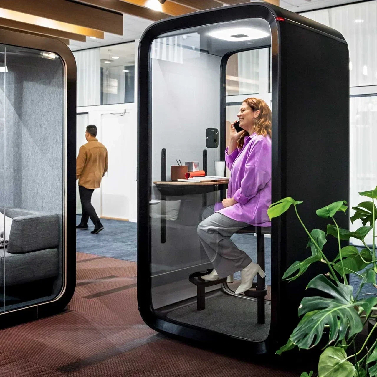 Office Meeting Pod Soundproof Phone Booth Acoustical Hollow Glass Sound Mini Office Pod Phone Booth