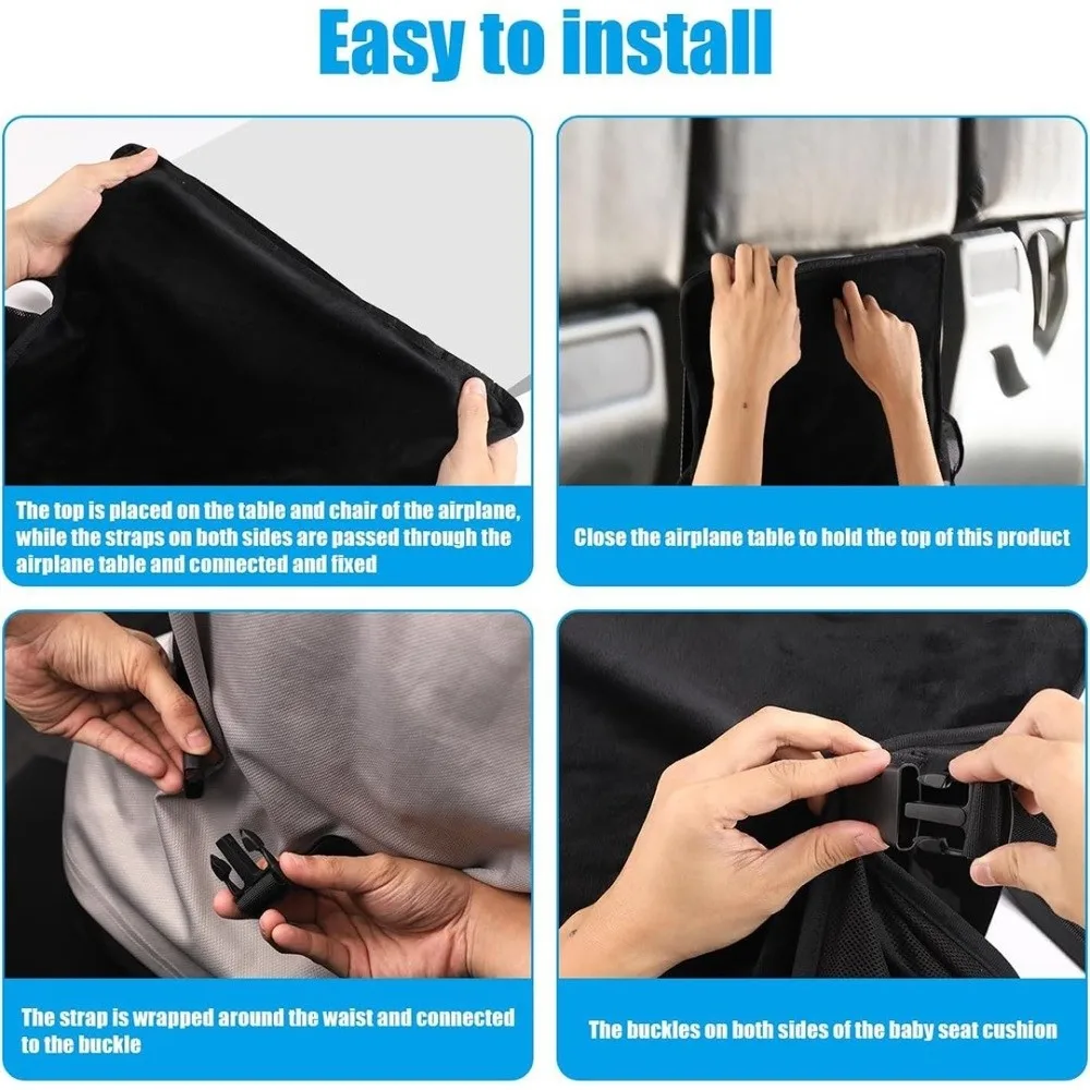 Breathable Airplane Seat Extender Comfort Design Foldable Toddler Airplane Bed with Side Pocket Portable Travel Foot Hammock