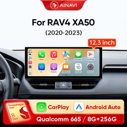 Ainavi 12.3'' Android Auto Multimedia Video Player For Toyota RAV4 XA50 2020 2021 2022 2023 Car Radio CarPlay GPS Navigation DSP