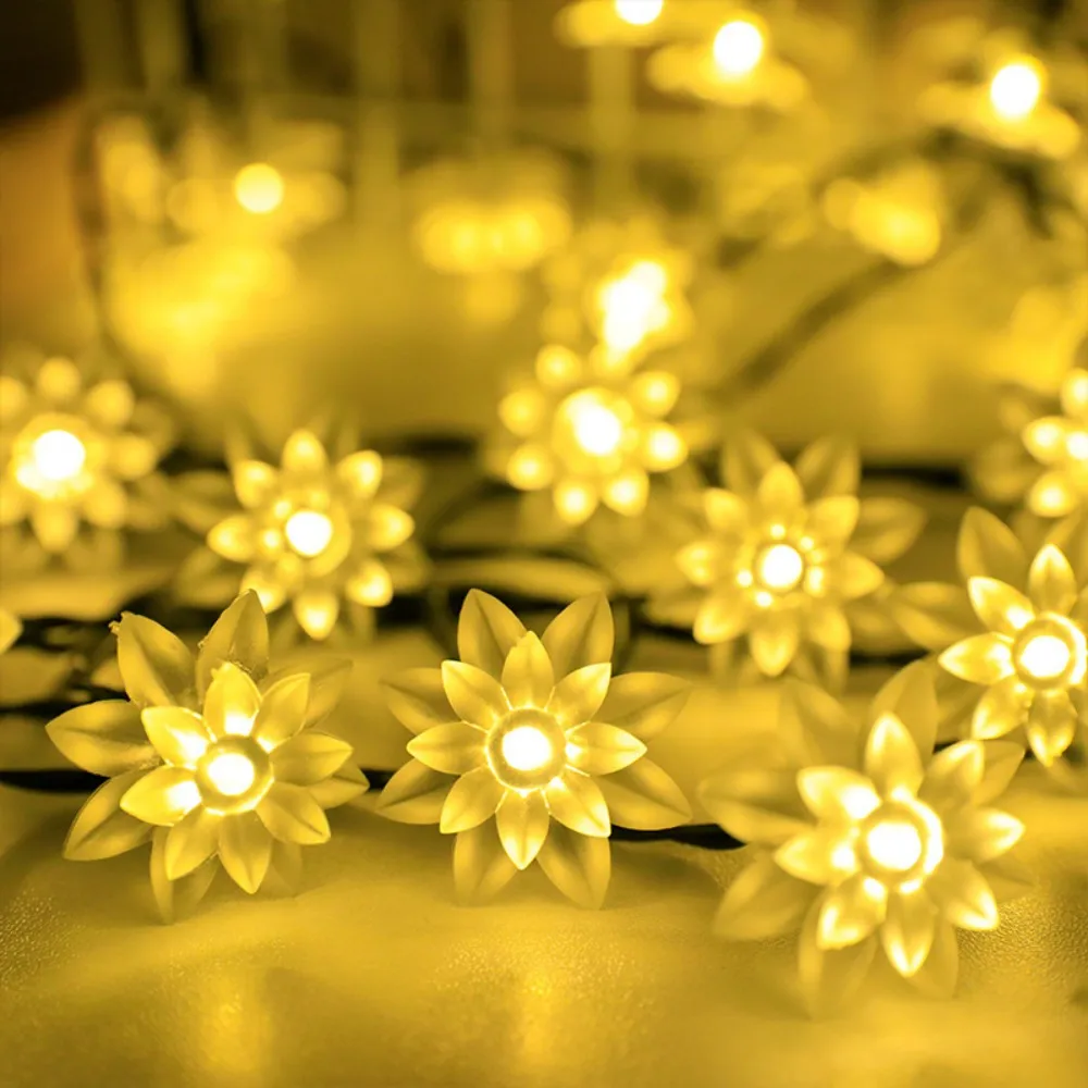 1PC Solar Double-layer Lotus Shaped Light String, LED Outdoor Waterproof Transparent Flower Light, Holiday Party Decoration