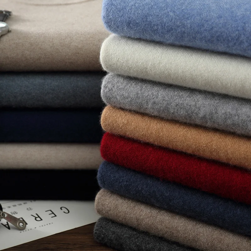 シックな長袖ニット 100% カシミヤセーター メンズ服 セミハイネック 秋と冬 ビジネスカジュアル ベースシャツ トップ