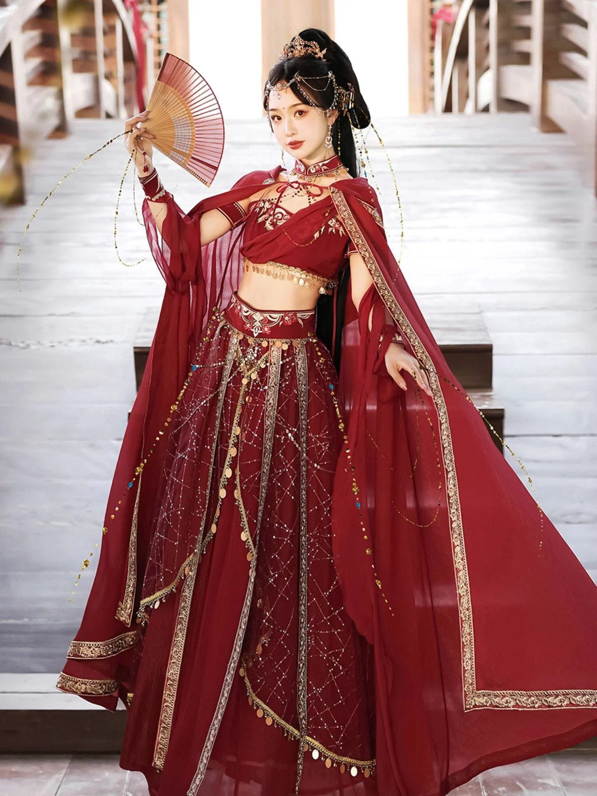 

Red Flame Goddess Exotic Dunhuang Feitian Hanfu Dance Costume Tianzhu Princess Western Regions Goddess Red Cloak