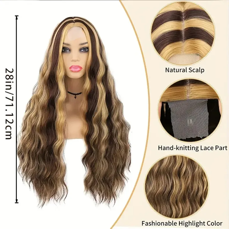 Highlight Glueless Ready To Wear 180% Glueless Preplucked Ready To Go Middle Part Heat Resistant Synthetic Wig For Daily Use