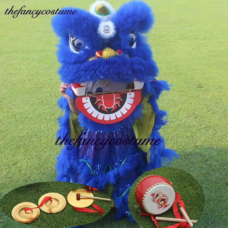 14 Inch Royal Kid Size Lion Dance Props Mascot Costume 5-12 Ages Chinese Spring Day Drum Gong cymbals Traditional Culture Party