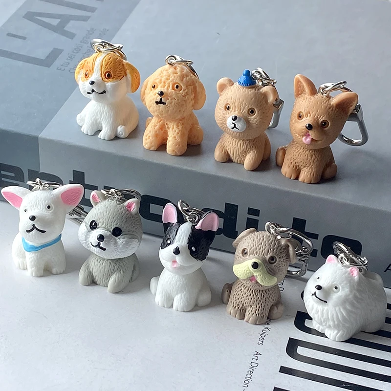 1Pcs/3Pcs 3D Dog Puppy Animal Keychains For Women Men Gift Cartoon Kawaii Bear Pet Pendant Bag Airpods Box Car Key Ring Jewelry image 2