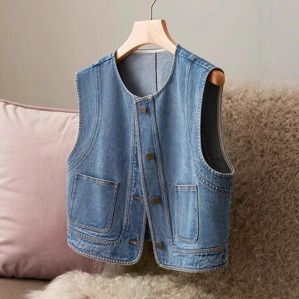 Fashion Denim Vest Women's New Versatile Spring Autumn Outdoor Casual Jeans Jacket High-end Large-size Top Female Waistcoat