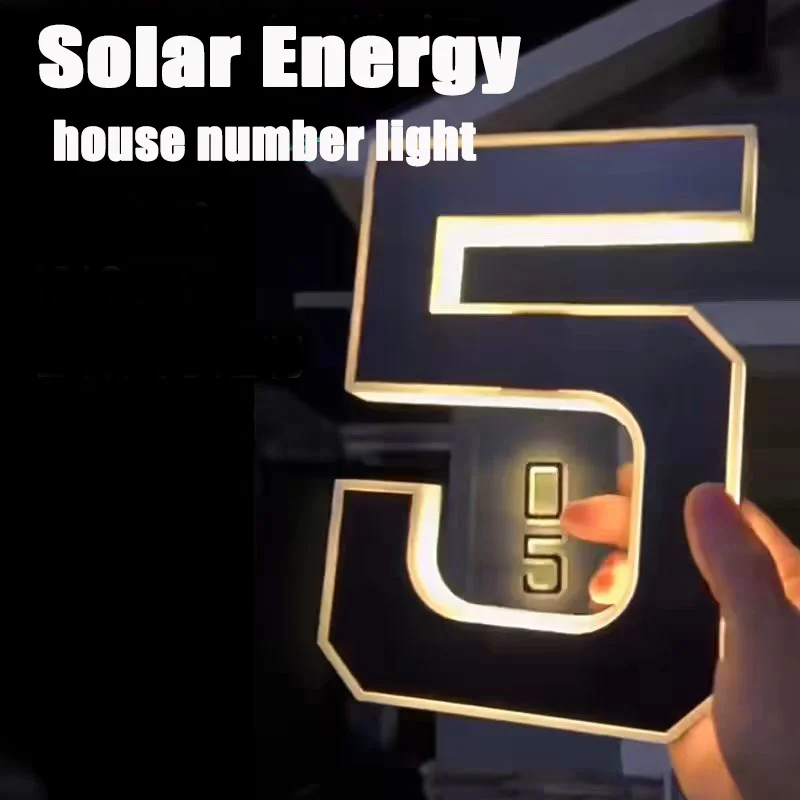 4-Inch Solar LED House Number Sign Auto Light Sensor Waterproof Outdoor Address Number Plate Lamp for Villa Yard Garden Home