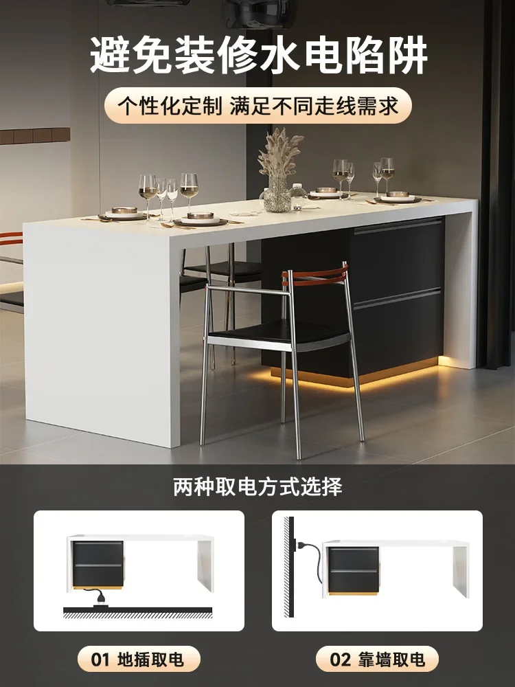 Flush island, dining table, integrated small apartment, household narrow pinch table, Italian kitchen, rock slab, guide table, m