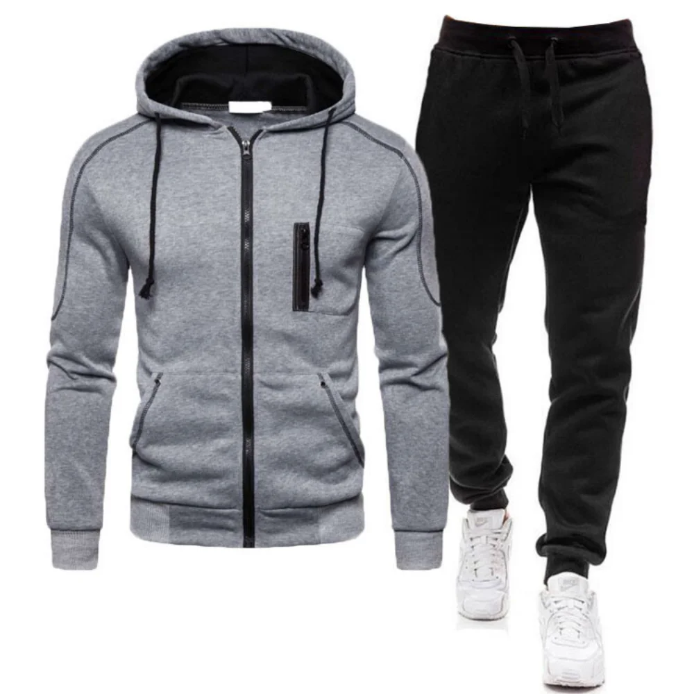 2024 Men\'s Fashion Autumn Winter Double Zipper Jacket/ Hoodie Sweatshirt Pant Warm Tracksuit Sportwear Jogging Suits S-3XL