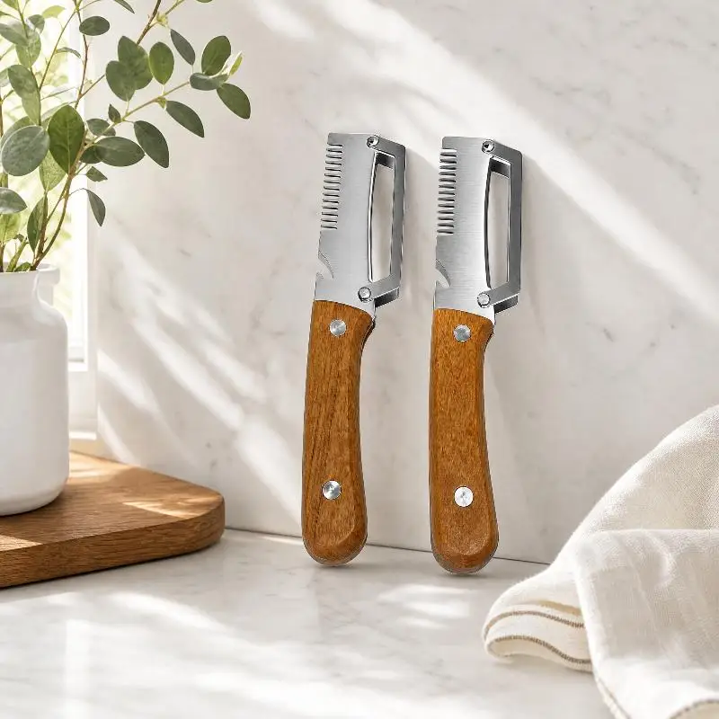 3 In 1 Multifunctional Stainless Steel Serrated Vegetable Peeler Wooden Handle Slicer Bottle Opener Kitchen Gadget