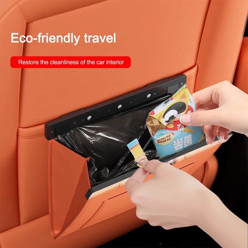 for Vehicle Magnetic Car Garbage Bag Waterproof PU Leather Auto Back Seat Hanging Trash Bin Interior Accessories 3