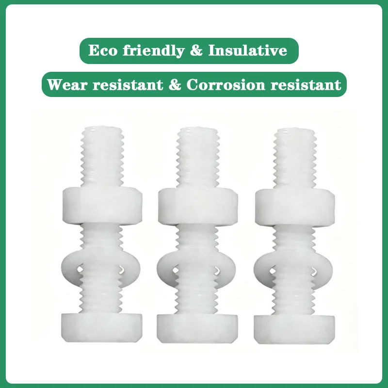 Immagine 4: Set di Viti a Testa Esagonale Esterna in Nylon Bianco, Dadi e Rondelle M3 M4 M5 M6-M14, Bulloni Esagonali in Plastica per Isolamento Termico/Elettrico