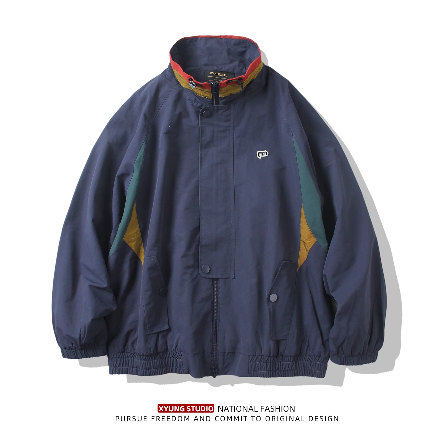 

Spring Autumn Loose Casual Color Blo Stand Collar Men's Jaet Outdoor Windproof Cotton Blend Fabric Faionable Workwear