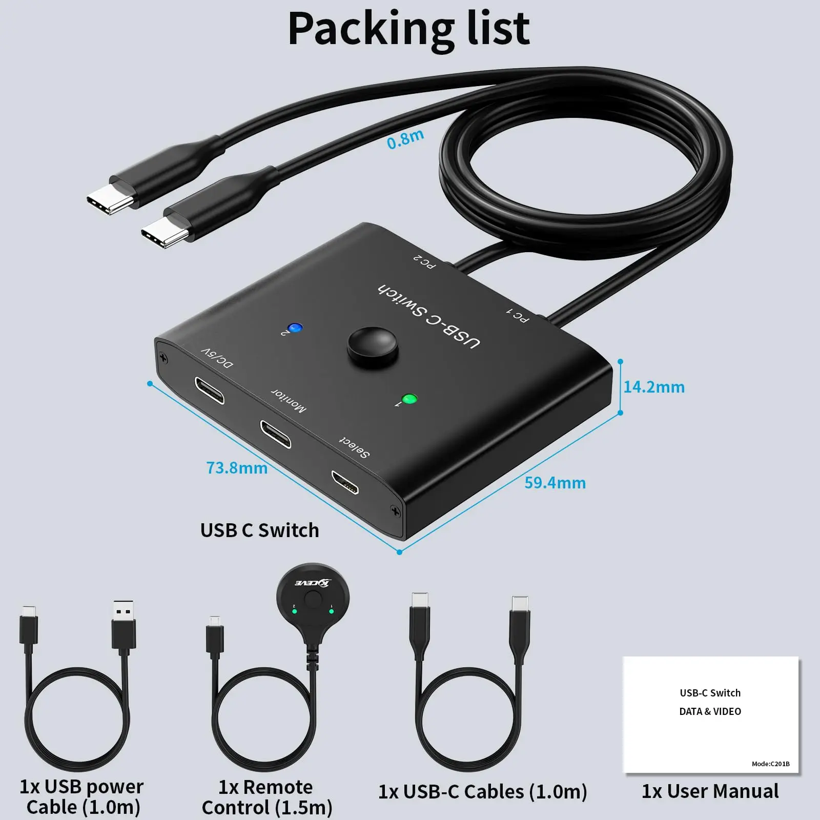 8K@60Hz USB C KVM Switch 2 Computers,USB Type C 4K@120Hz KVM Video/10Gbps Data Transfer/100W Charge,Compatible with Thunderbolt - Image 6