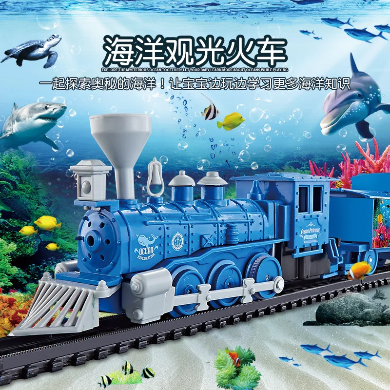 Non Remote-Controlled Model Rail Car Electric Simulation Ocean Sightseeing Train Electric Railway Set Christmas Gift