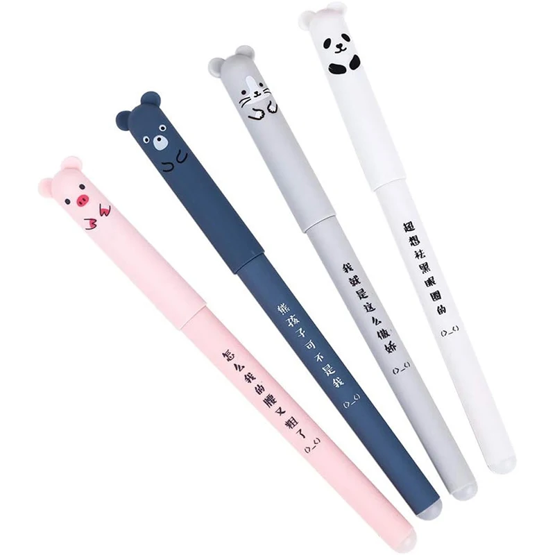 

0.35mm Erasable Neutral Pen Cute Cartoon Cat Pig Bear Panda Animal Black Neutral Ballpoint Pen for Writing Notes 4pcs