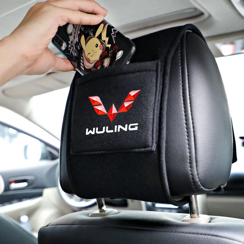 Car Headrest Cover with Phone Pocket for Wuling almaz Hongguang S cortez Victory 510 530 730 air EV 360 560 RS-5 Car Accessories