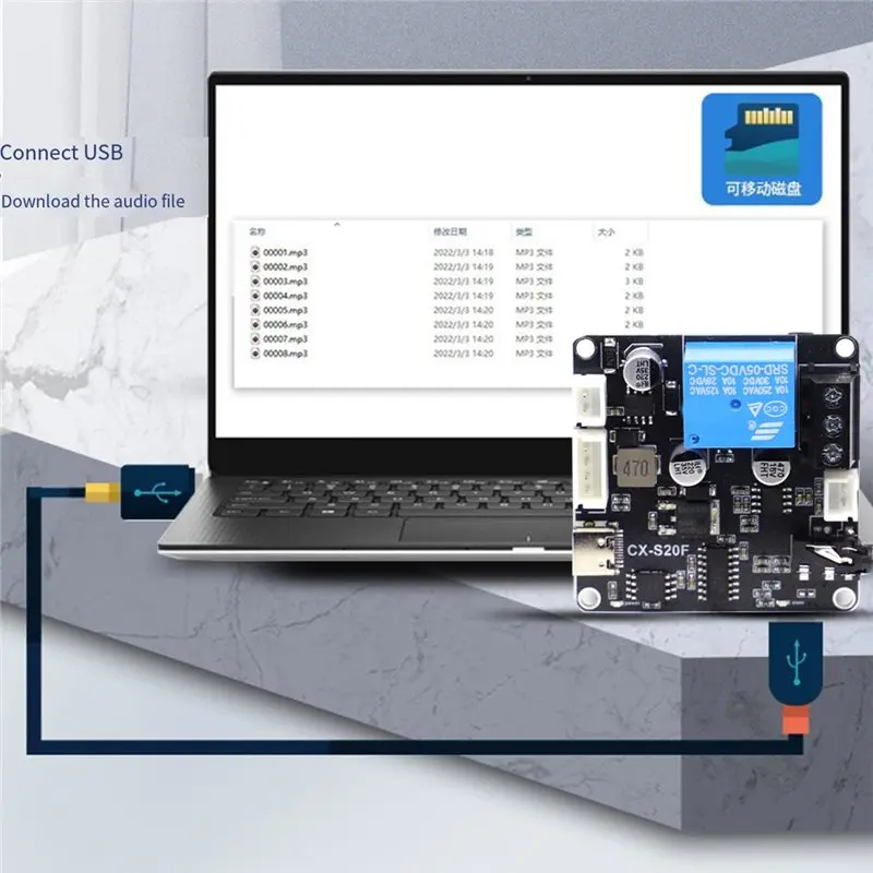 ABZW USB a TTL Control de puerto serie MCU Control disparador Audio personalizado 20W MP3 módulo de relé de transmisión de voz CX-340