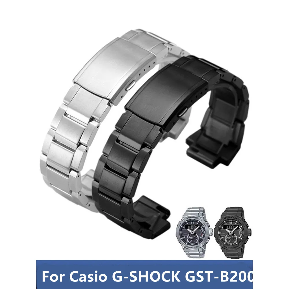 Elegant Fine Stainless Steel Convex Strap For Casio G-SHOCK GST-B200 Buckle Band