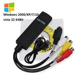 USB 2.0 Video Capture Card, conversor de áudio, cartão adaptador para TV, DVD, VHS, DVR