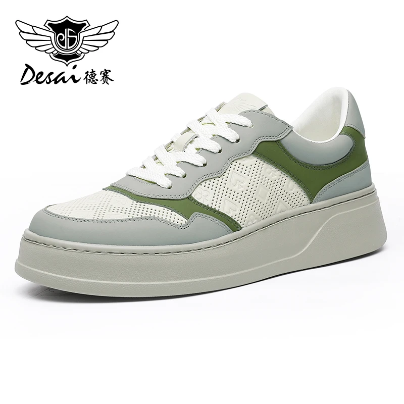 DESAI Brand Sports Men Casual Shoes Soft Outsole Cowhide Upper White Male Laces Up Summer Breath Design Footwear