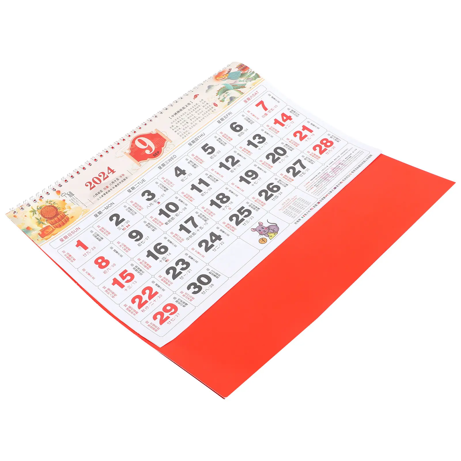 

2024 Chinese Style Hanging Wall Calendar Household Monthly Calendar with Lunar Date Traditional Design Clear Printed Daily