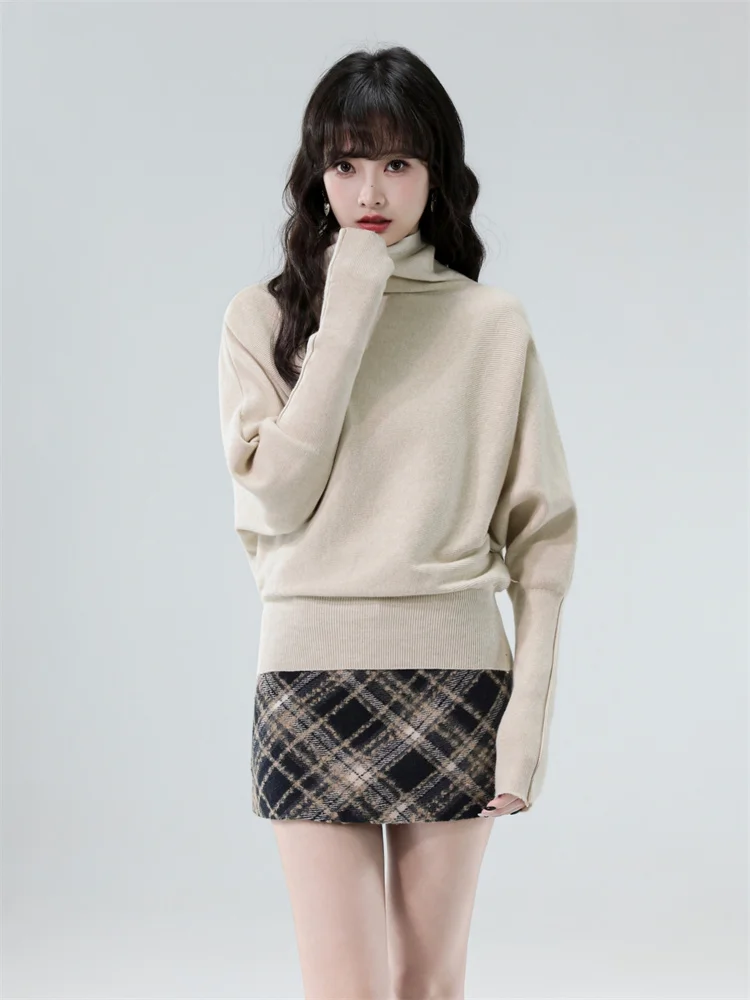Women 2026 Autumn Winter Korean Style Lazy Turtleneck Knit Top, Slim Waist Soft Fuzzy Sweater